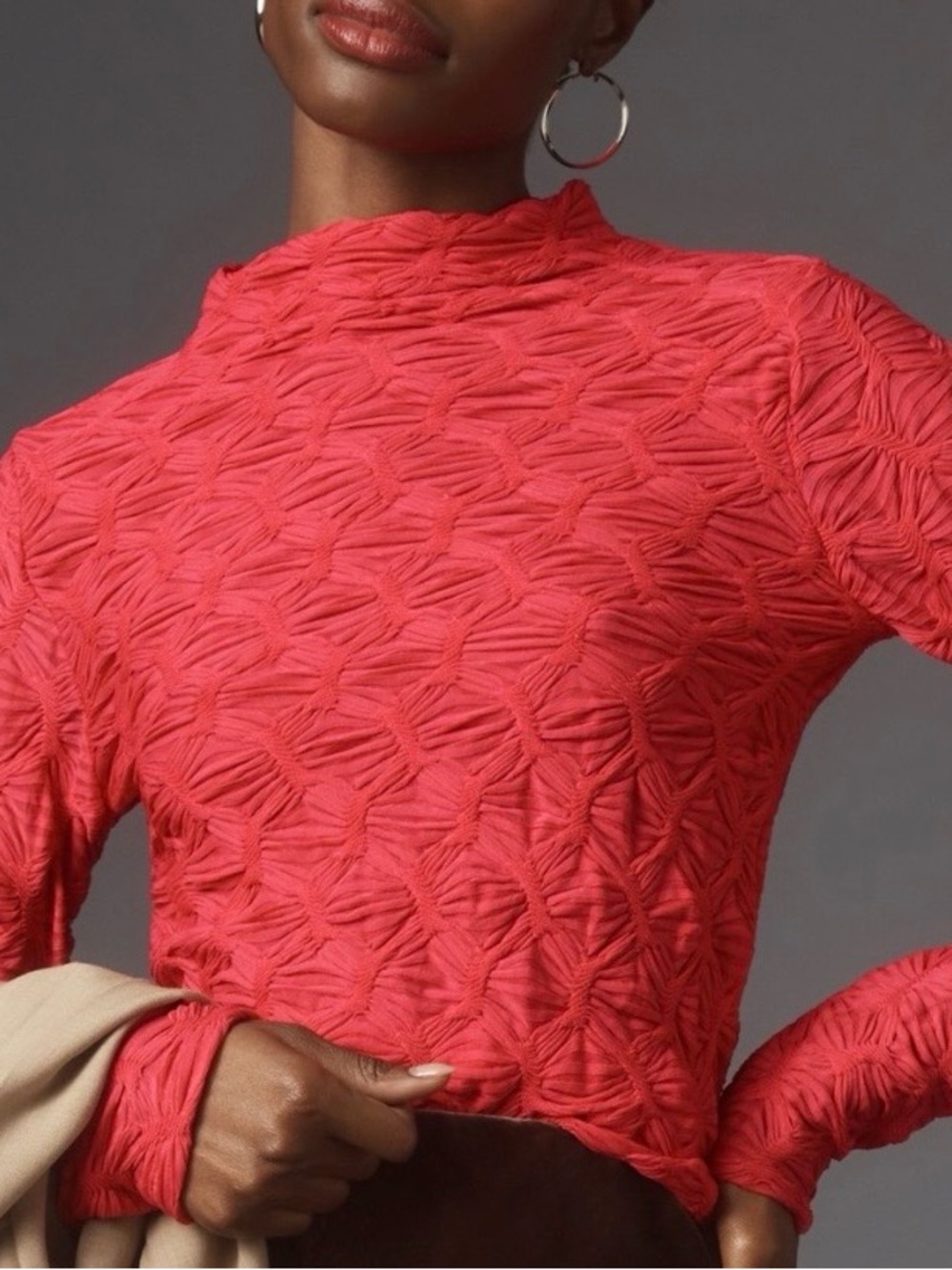 Maeve Fuchsia Textured Mock Neck Long-Sleeve Top